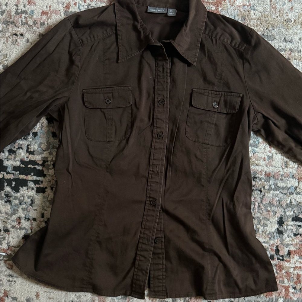 Brown Casual Button-Down Shirt